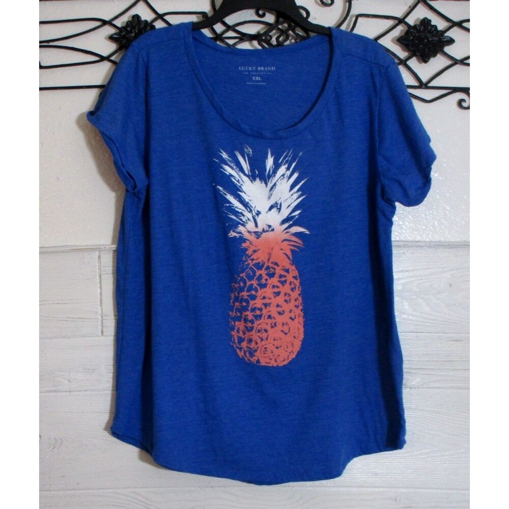 Lucky Brand Knit Top Women's Size XXL Short Sleeve Blue Round Neck